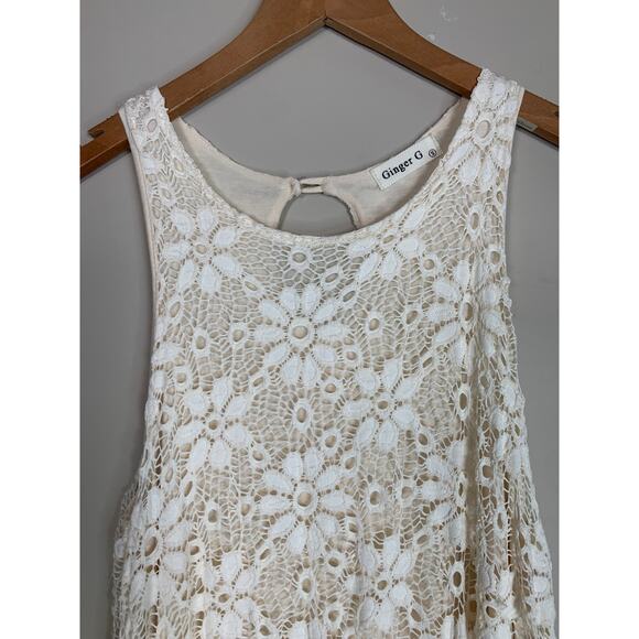 Ginger G Floral Knit Above Knee A-Line Lace Dress Lined Off White Cream Size S - Picture 6 of 16